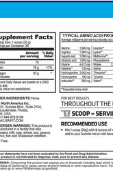 Supplement facts for USN Vibrance Collagen Peptides, detailing ingredients and amino acid profile.